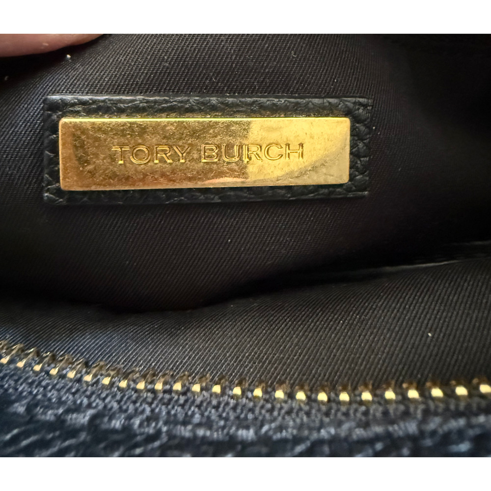 Tory Burch Crossbody Bag Womens Small Black Pebbled Leather Tassel Logo Shoulder - Picture 9 of 11